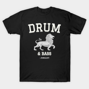 DRUM & BASS  - College Font Lion (white) T-Shirt